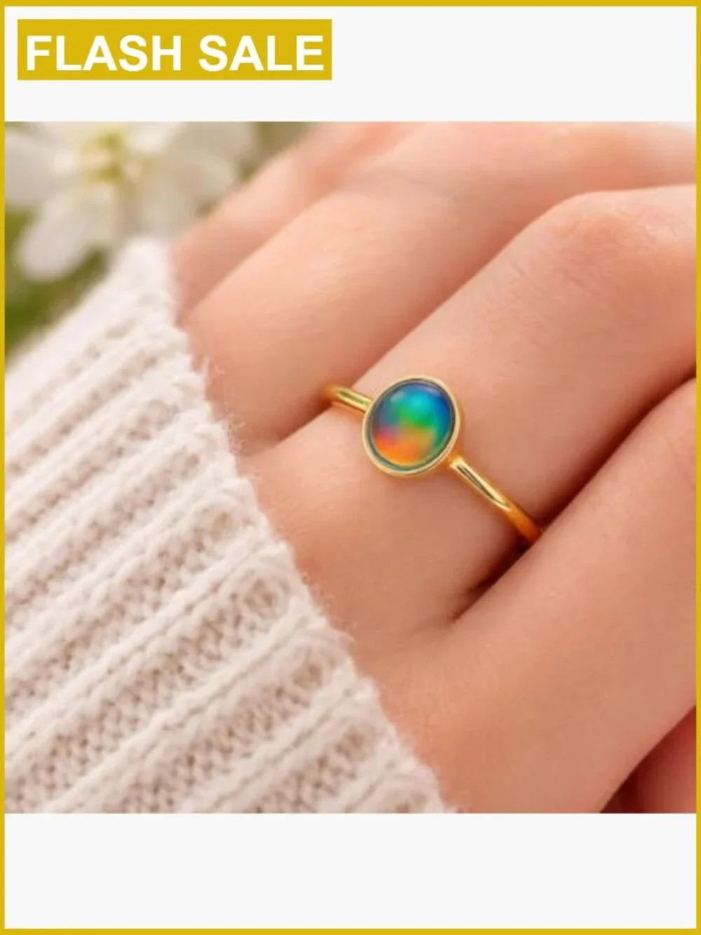 Minimalist Mood Ring with Stainless Steel Band, Color Changing Stone